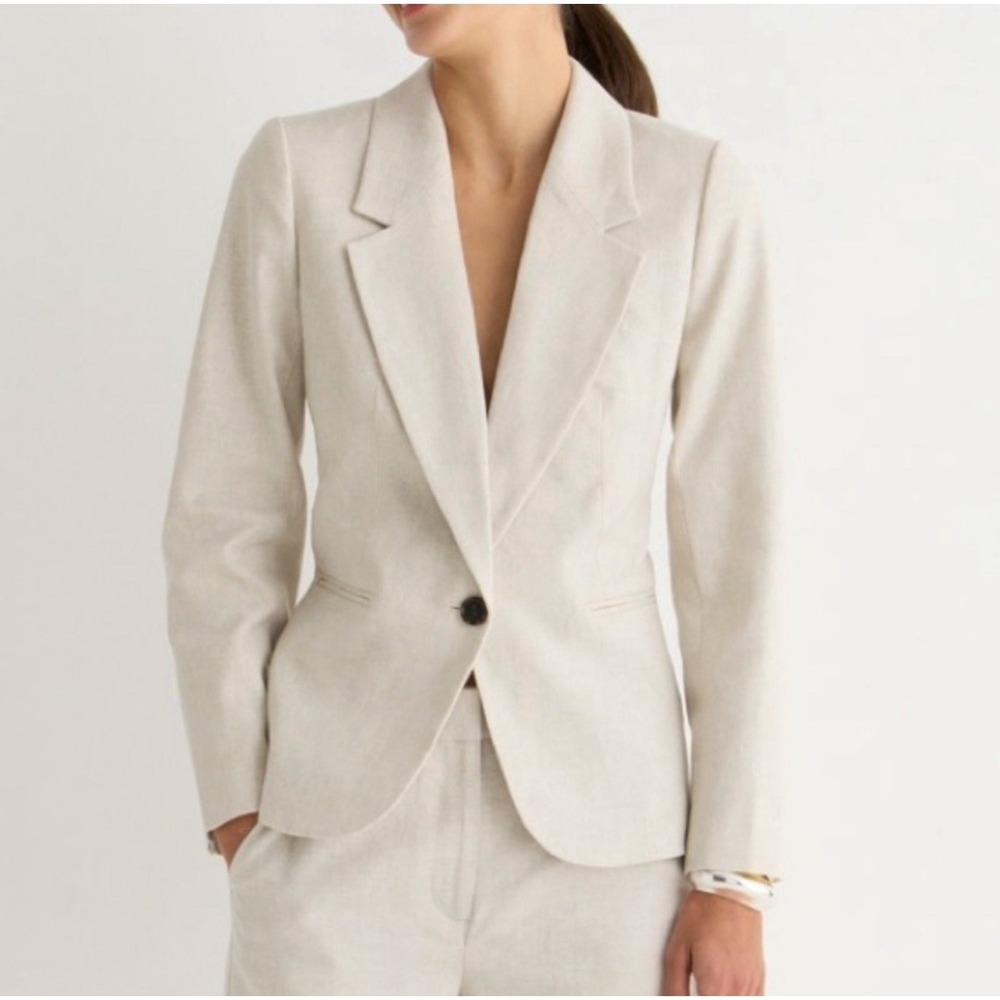 NWT J.Crew $198 Women's Parke Blazer In Stretch Linen Blend Flax Ivory Sz 0